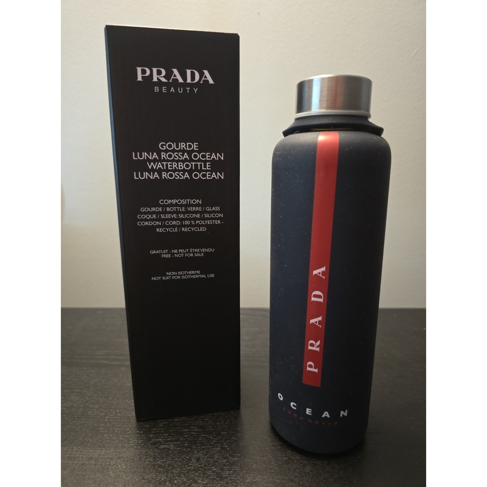 Prada Beauty Luna Rossa Ocean. Glass Water Bottle & Silicone Sleeve no Strap